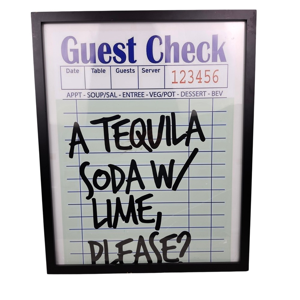 Guest Check Wall Art Large Framed A Tequila Soda W/ Lime Please? Bar Decor